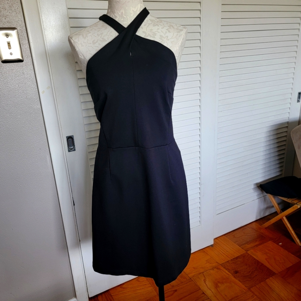 INC black sleeveless stretch cross neck evening dress size 16